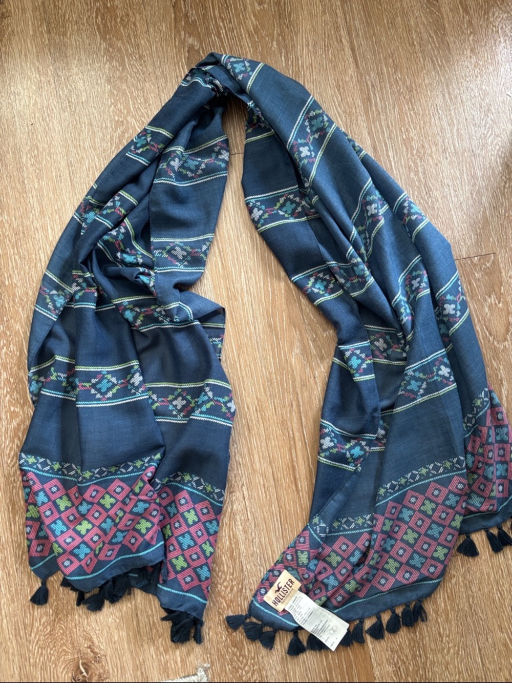 Hollister navy printed boho lightweight scarf, oversized